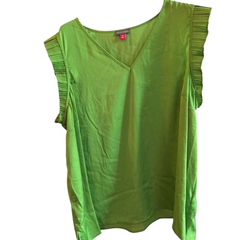 Vince‎ Camuto Women's 3X Green V-Neck Flutter Sleeve Blouse Casual